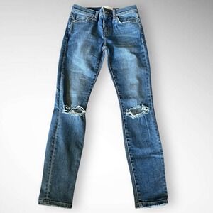 CURRENT/‎ ELLIOTT Medium Wash Mid Rise Distressed Skinny Jeans Sz 25 | EUC